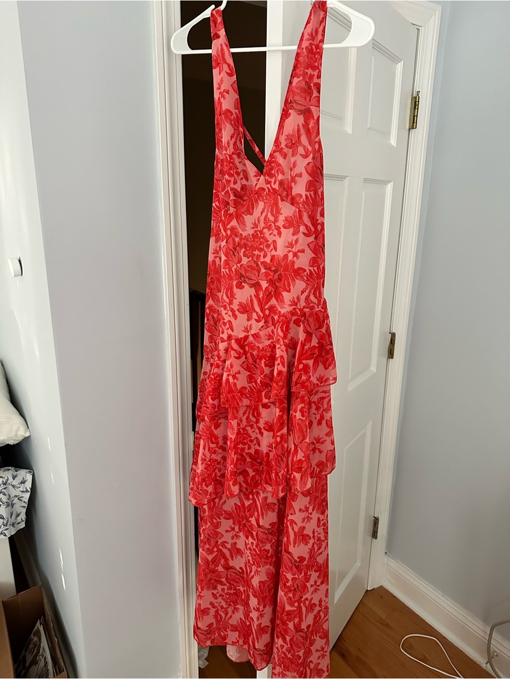 Coral Pink Floral V-Neck Tiered Maxi Dress - Picture 4 of 4